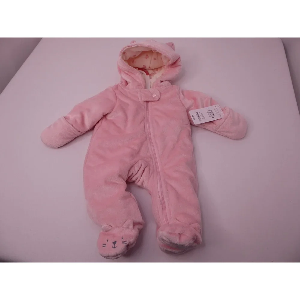 Carter's Just One You Pink Cat One-Piece Fleece/Fuzzy Zipper Footed Bodysuit